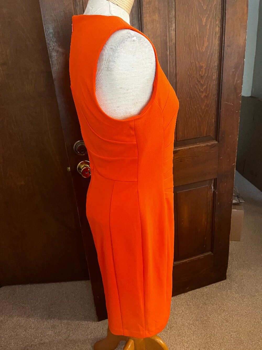 NWT Calvin Klein Orange Ruched Pleated Sheath Dress Size 10 - Picture 3 of 14